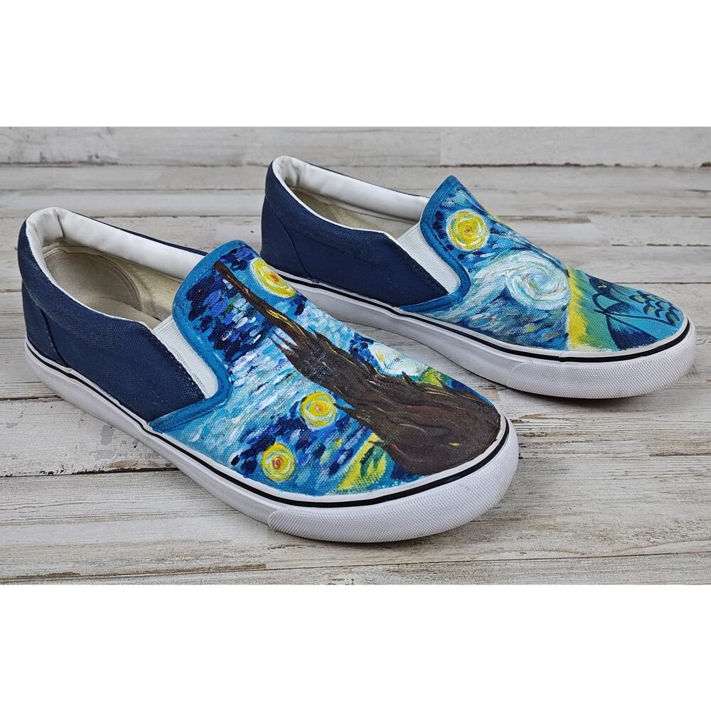 Handpainted E-LOV Van Gogh Starry Night Slip On Canvas Shoes EU 42/US Wmns 11.5